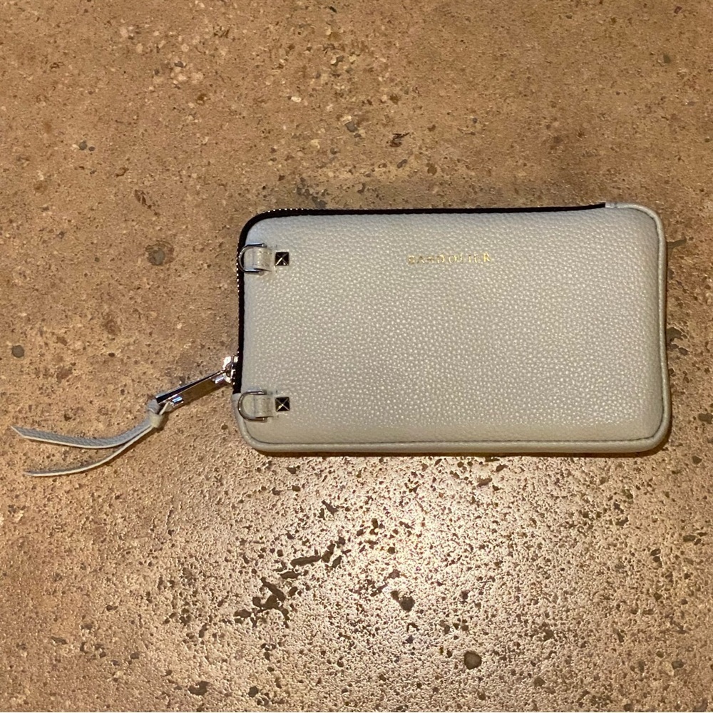 NWOT~BANDOLIER Light Gray Pebble Leather Expanded Zip Pouch Gray/Silver